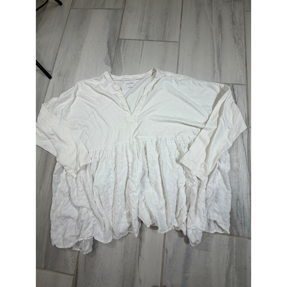 Pilcro Anthropologie White Mixed Media Babydoll Tunic Top XL OB1915851